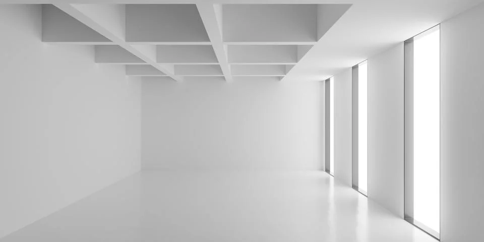 Modern stylish interior template, empty blank white room indoor background .. Stock Illustration