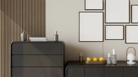 Modern Stylish Sideboard Buffet Cabinet In Beautiful Living Room Interior Stock Footage 341609675