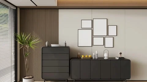Modern Stylish Sideboard Buffet Cabinet In Beautiful Living Room Interior Stock Footage 341609702