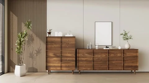 Modern Stylish Sideboard Buffet Cabinet In Beautiful Living Room Interior Stock Footage 341609923
