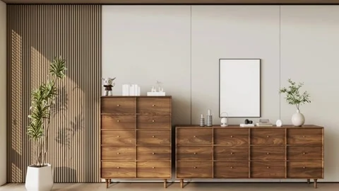 Modern Stylish Sideboard Buffet Cabinet In Beautiful Living Room Interior Stock Footage 341610038
