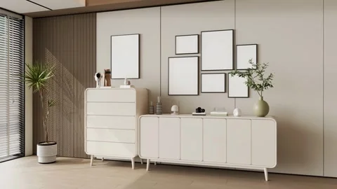 Modern Stylish Sideboard Buffet Cabinet In Beautiful Living Room Interior Stock Footage 341610190
