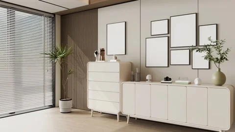 Modern Stylish Sideboard Buffet Cabinet In Beautiful Living Room Interior Stock Footage 341610330
