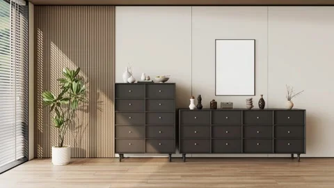 Modern Stylish Sideboard Buffet Cabinet In Beautiful Living Room Interior Stock Footage 341610463