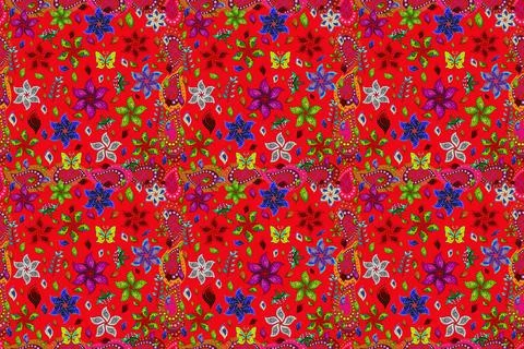 Modern stylish texture. Flower pattern, green, red and black line graphic patter Stock Illustration