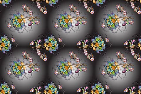 Modern stylish texture. Flower pattern raster, black, blue and gray line graphic Illustrazione stock