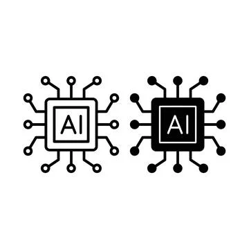 Modern stylized artificial intelligence microchip icons connected with neur.. Stock Illustration