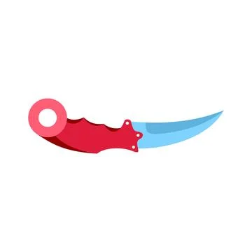 Modern stylized curved knife with red handle and blue blade Illustration
