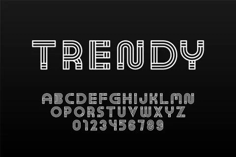 Modern stylized striped font - vector minimalistic design. Trendy english Illustrazione stock