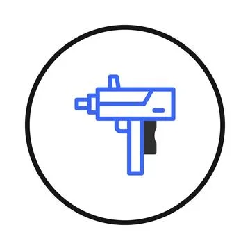 Modern stylized submachine icon design within circular border evoking digit.. Stock-Illustration
