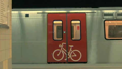 Modern Subway Train with Bicycle Access at Turkish Underground Station Stock Footage 322189749