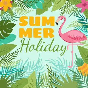 Modern summer vector background with flamingo and tropic plant decoration Ilustração Stock