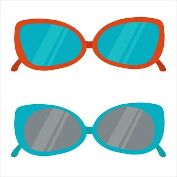 Modern sunglasses - vector illustation set. In red and blue frames. Flat desi 库存插图