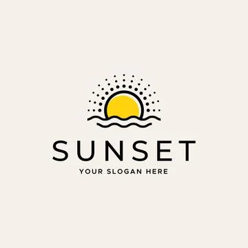 Modern SUNSET sun spherical waves logo design Stock Illustration