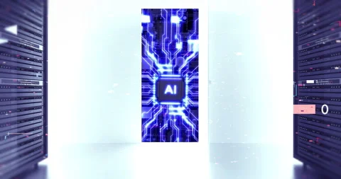 Modern supercomputer room with artificial intelligence and big data processing. Vídeos de archivo 332280060