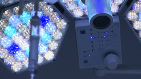 Modern Surgery LED Lights Focus Pull to IV Drip Stock Footage 47728618