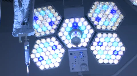 Modern Surgery LED Lights, Track to IV Drip Stock Footage 47728657