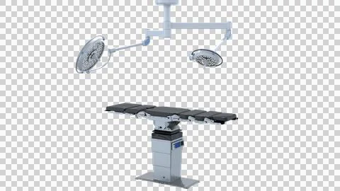 Modern Surgical Operating Table and Scialytic Light Isolated 3D Render Stock Illustration