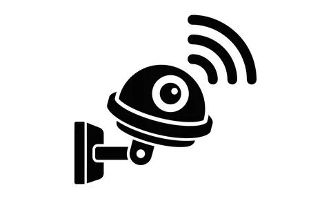 A modern surveillance camera emits wireless signals for security monitoring. Stock Illustration