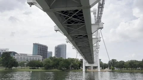 Modern suspension bridge spans calm waters Stock Footage 340034403
