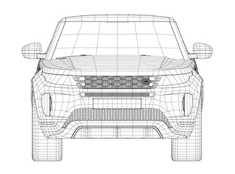 Modern SUV car wireframe. Front view of contour crossover vehicle isolated on Stock Illustration