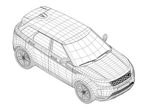 Modern SUV car wireframe. Isometric view of contour crossover vehicle isolate Stock Illustration