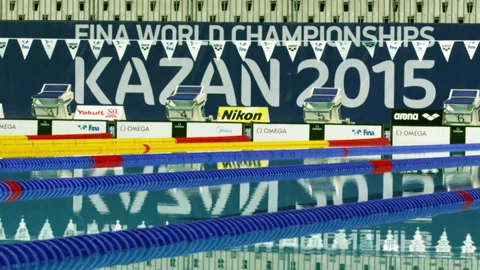 Modern swimming pool with splitting paths in sports complex 動画素材 237177840