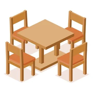 Modern table and four chairs on white background. Illustrazione stock