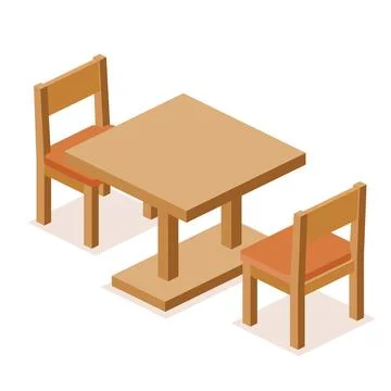 Modern table and two chairs on white background. Illustrazione stock