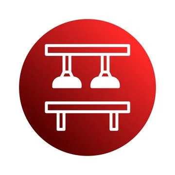 Modern table icon design with red gradient background symbolizing furniture.. Stock Illustration