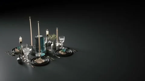 Modern table setting in dark style. Dark style for table settings Stock Footage 338275803