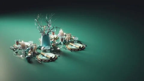 Modern table setting in green style. Green style for table settings Stock Footage 338275891