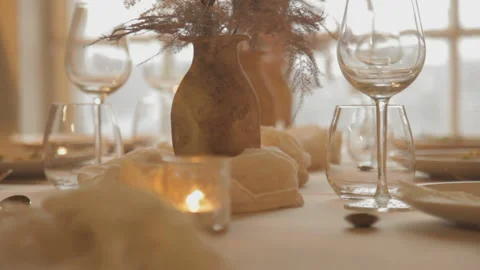 Modern table setting, handheld shot Stock Footage 168331246