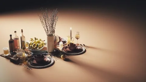 Modern table setting in orange style. Orange style for table settings Stock Footage 338276020