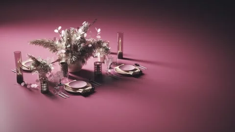 Modern table setting in pink style. Pink style for table settings Stock Footage 338275886