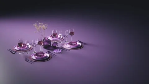 Modern table setting in purple style. Violet style for table settings Stock Footage 338275944