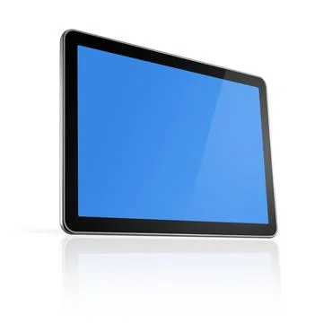 Modern Tablet Computer with Blue Blank Screen on White Background Stock Photos