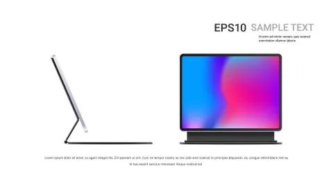 Modern tablet computer with keyboard and colored screen isolated on white Illustrazione stock