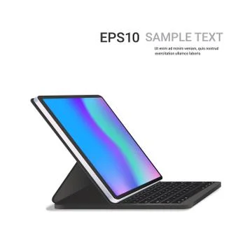 Modern tablet computer with keyboard and colored screen isolated on white Stock Illustration