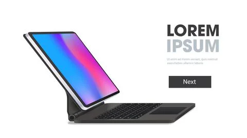 Modern tablet computer with keyboard and colored screen isolated on white Stock Illustration