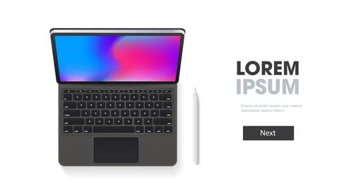 Modern tablet computer with keyboard and colored screen isolated on white Stock Illustration