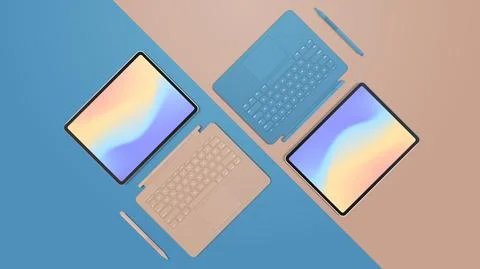 Modern tablet computer with keyboard and colored screen realistic mockup gadgets Stock Illustration