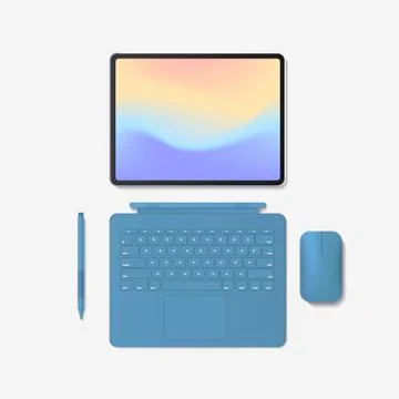 Modern tablet computer with keyboard mouse pen and colored screen Stock Illustration