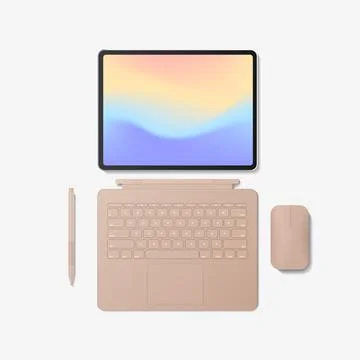 Modern tablet computer with keyboard mouse pen and colored screen イラスト素材