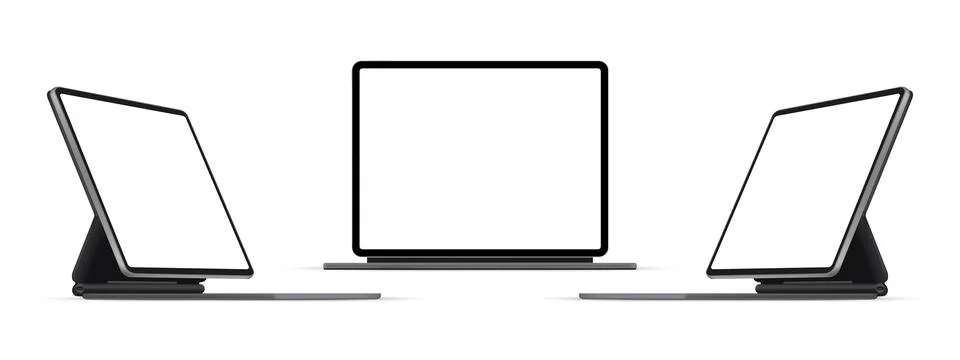 Modern Tablet Computer With Keyboard Stand, Front and Side View Stock Illustration
