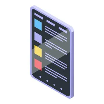 Modern tablet displaying colorful data and information in isometric view Illustrazione stock