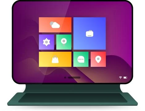 Modern Tablet Displaying a Full Desktop Operating System Interface Stock Illustration