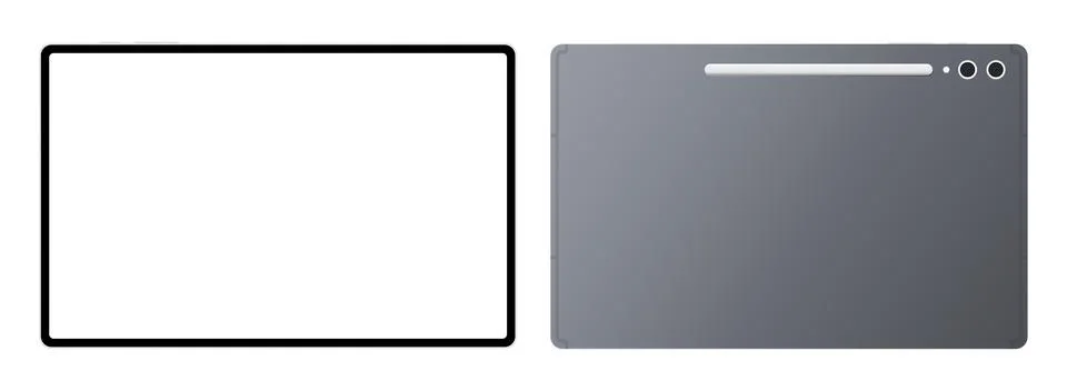 Modern tablet pc device front back mockup template. Vector illustration Stock Illustration