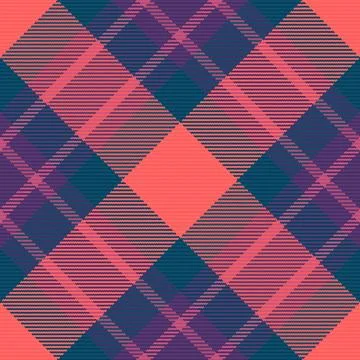 Modern tartan plaid seamless pattern in vibrant coral, purple, and dark blue. Stock Illustration