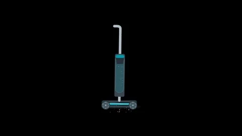 Modern Teal Upright Vacuum Cleaner with Rotating Brush Roll and Suction Act.. Stock Footage 346612927